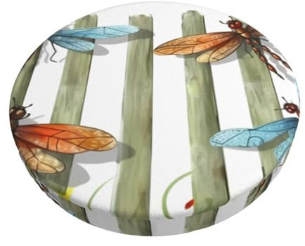 HerfsT Dragonfly Fence Round Stool Covers Non Slip Washable Stool Slipcover Elastic Bar Chair Covers for Barstool Padded Chair Slipcover 12 inch