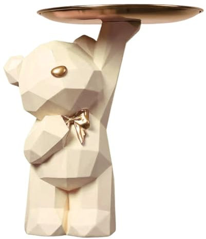 BLOOOK Statue Skulptur,Bär Figur Dekorative Tablett,Bären Skulpturen mit Dekotablett,Teddy Bär Deko Figuren Schlüsselschale,Dekoschale für Dessert Kosmetik Schmuck Kerzen (Gelb (A))
