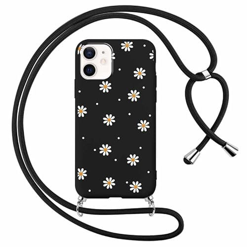Foonary Cover con Cordino per Apple iPhone 11 6,1, Custodia con Laccio Collana Tracolla Aesthetic Smile Disegni Morbido Antiurto TPU Necklace Regolabile Protettiva Corda Case per iPhone 11, Fiori 1