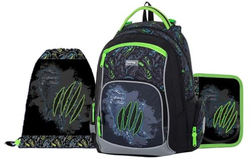 OXY GO Schulrucksack Set 3tlg für 1.-3. Klasse: Ergonomischer Rucksack, Federmappe & Turnbeutel | Mit Reflexelementen für Sicherheit | Ideal für Kinder ab 125 cm