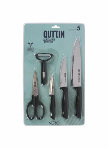 QUTTIN | Set De 5 Cuchillos, Pelador Y Tijera Colección Nero - Set de Cuchillos Cocina - Set de Cuchillos Profesional - Set Cuchillos Calidad