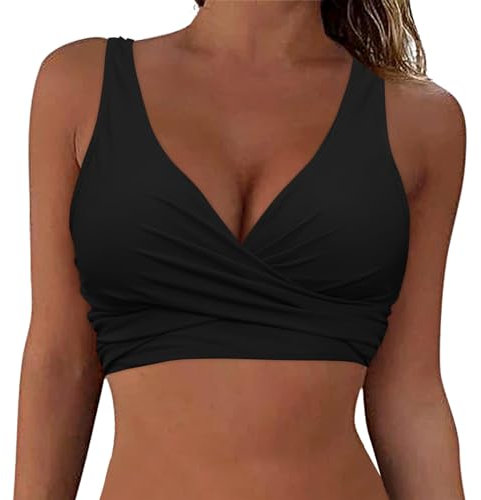 callmo Damen Bikini Top Swimsuit Schnell Trocknend Padded Bikini Swim Oberteil V Ausschnitt Push up Bademoden Rückenfrei Verstellbar Swim Sports BH Bikinioberteil Workout Swimwear Strandkleidung