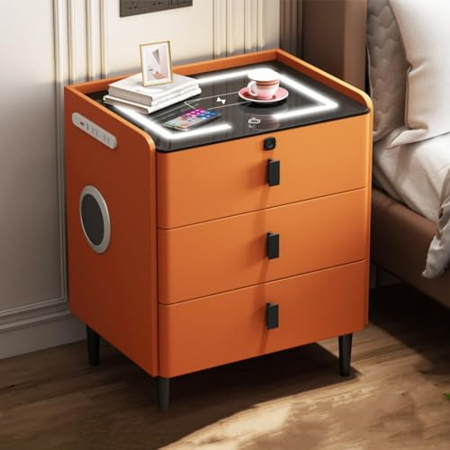 Bedside Table with Charging Station, Small Bedside Tables with Drawers for Small Spaces, Bedside Table with Bluetooth Speaker Night Stand for Bedroom (Color : E, Size : 40_3 TIER)