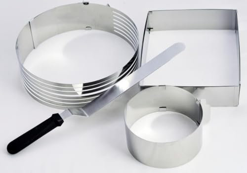 Lebrun Couverts - Coffret Gateaux 4 Pièces comprenant 1 Cercle à gâteaux, 1 couteau à palette, 1 diviseur à genoise, 1 Emporte Pièce Patisserie - Acier Inoxydable - Marque Française.