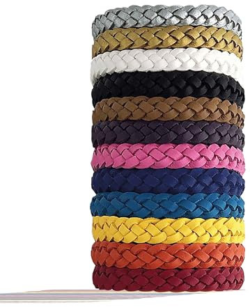 Mosquito Repellent Bands, Adjustable Leather Repellent Bracelets, 12 Pack, Deet-Free Natural Insect Protection, Up to 300 Hours for Adults & Kids