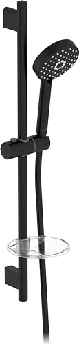 Jacob Delafon - Set de Douche Awaken – Douchette 3 jets 11cm - Barre de douche & flexible - Porte savon - Economie d'eau – Noir mat – E99898-BL