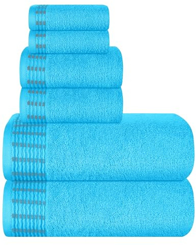 MALLONI HOME Ultra Soft 6er-Pack Baumwoll-Handtuch-Set, enthält 2 übergroße Badetücher 70 x 140 cm, 2 Handtücher 40 x 60 cm und 2 Waschbetten 30 x 30 cm, Türkis Blau