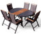 ALEOS. Gartengarnitur Gartenset Aluminium Teak Set mit rundem Ausziehtisch 120cm auf 160cm ausziehbar + 6 Hochlehner anthrazit Trinidad