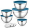 Herogo Rührschüssel 5er Set Blau, Edelstahl Schüssel mit luftdichten Deckeln, Metall Salatschüssel mit 3 Reibenaufsätzen zum Zubereiten/Backen/Servieren/Aufbewahren/Mixen, Spülmaschinenfest