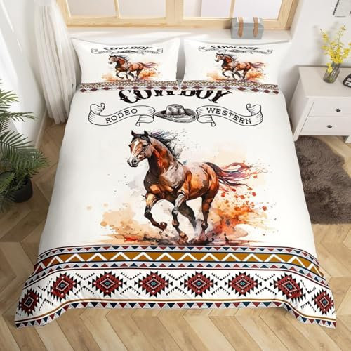 EXSANLIEAY Mustang Bettwäsche 155x220 - Klassenlauf Wendebettwäsche, Weiche & Atmungsaktiv Microfaser Bettbezug + 2 Kissenbezug 80x80, Angenehme bettwäsche-Sets, 3 Teiligmit Reißverschluss