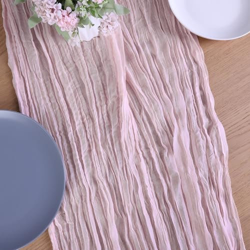 MEKOTRIN Chemin de Table en Étamine à Fromage, 90 x 300 cm Tissu Gaze Bohème Cuisine Décoration, Décoration de Table pour Mariage Vacances Fête Anniversaire(Rose Claire,6 Paquets)