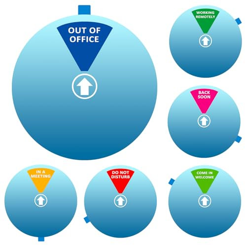 Privatsphäre-Türschild, „Do Not Disturb“ („Bitte nicht stören“), „Come in, Welcome“ („Komm rein, willkommen“), „Out of Office“ („Nicht im Büro“), „In a Meeting“ („In einer Besprechung“), „Back Soon“