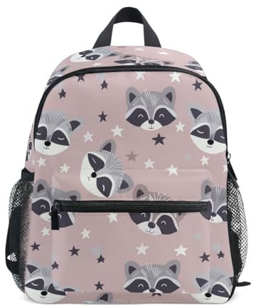 Reiacy Süßer kleiner Waschbär mit Sternen Kleinkind Rucksack mit Namensschild, Kinderrucksack für Kita, Reisen, Schule, mehrfarbig, S