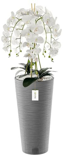 Botle Künstliche Orchidee Kaskaden Blumenstrauß Weiß im Topf Beton H 110 cm - Heimbüro Dekoration, Kunstpflanze, Kunstblume