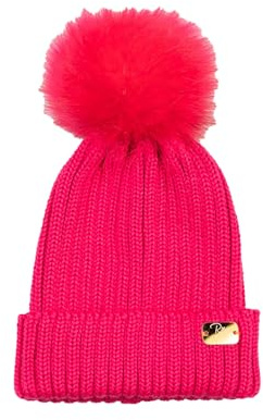 Kid's Pom Pom Hat Cable Knit Wool & Faux Fur Bobble Hat Beanie 2 Colours