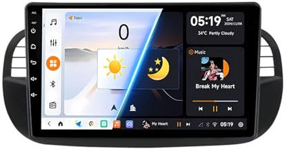 Android Autoradio 2Din para Fiat 500 Abarth 2007-2015 9 Pulgadas Android 14 Radio estéreo de Coche con Carplay Bluetooth Navegación GPS WiFi Cámara de visión USB SWC FM(X9 8G+256G)