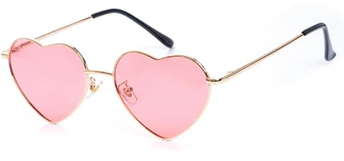 jerbro Herzform Sonnenbrille Hippie Herz Brille Vintage 70er 80er 90er Hiphop Kostüm Metallrahmen Brille für Karneval Mottopartys Halloween Fasching Cosplay Party