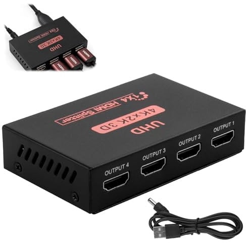 Répartiteur HDMI 1 Entrée 4 Sorties, Splitter HDMI 3D, Résolution 4K @30Hz et Full HD 1080p, Multiprise HDMI Switch pour TV, X-Box, PS3/4, Moniteur, Projecteur, PC, Idéal pour Jeux et Présentations