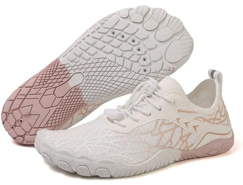 ZEPYFXIT Chaussures Aquatiques Homme Femme Été Chaussures de Bain Léger Respirant Chaussures d'eau Séchage Rapide Chaussures de Plage Chaussures Pieds Nus(Blanc Rose,39 EU)