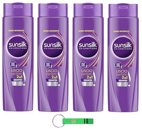 4x Sunsilk, Shampoo Liscio Perfetto 2in1, Shampoo und Conditioner für lang anhaltendes und seidig glattes Haar, mit Arganöl, 250ml + Beni Culinari Kostenloser Schlüsselanhänger