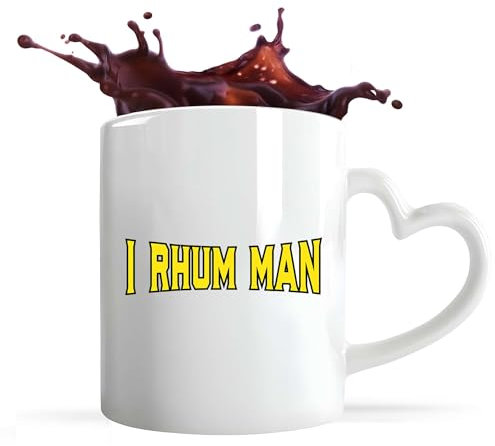 i rhum man Tasse Coeur Pas Cher Mug avec anse en forme de Coeur | Idée Cadeau Alcool Humour Original Drôle Apéro Anniversaire Fête Soirée Unique