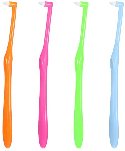 4 Stück Einbüschelzahnbürste Compact Tuft Einbüschelbürste Tuft Zahnbürste Getuftet Bürste End Tuft Verjüngt Trimm Zahnbürste Weich Single Kompakt Interdental Zwischenraum Bürste zur Detail Reinigung