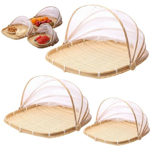Tente alimentaire 3PCS avec couverture réglable, 13/11/15 Fine Mesh Bamboo Food Net pour séchage, service, conservation, tente