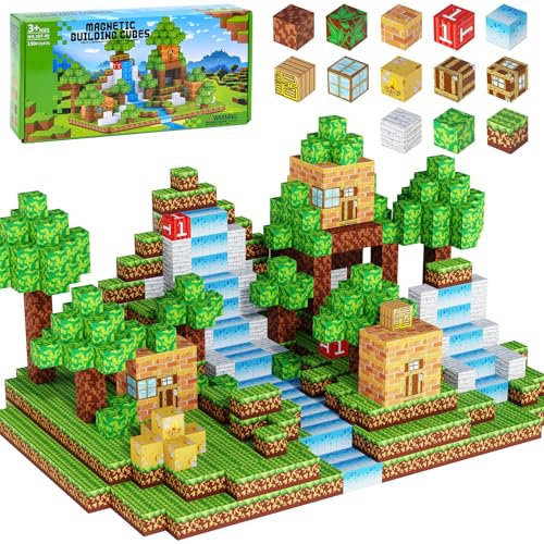 150PCS Magnetic Blocks, 1inch/2.5cm Large Blocks, Magnetic Building Blocks Tiles Cubes for Ages 3 4 5 6 7 8 9 10 Boys&Girls, Forest Construction Toys STEM Sensory Toys for Kids Birthday Gifts