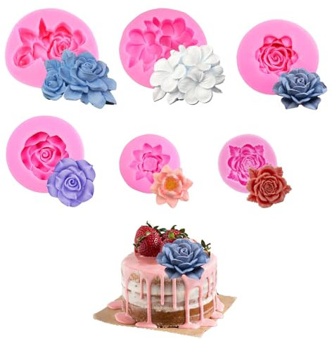 6 Pcs Moule Silicone Fleur En Forme De Rose 3D,Moule Bougie Silicone,Moule Savon,Convient Pour La Fabrication De Savons, Bougies, Gâteaux, Bonbons, Pâtisseries, Desserts