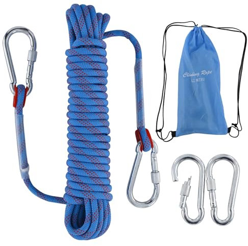 LZ.MZXU Corda da Arrampicata 10 Metri 8mm per Arrampicata di Sicurezza con 2 Moschettone, Multifunzionale per Alpinismo Campeggio Sportivo All'aperto(Blu)