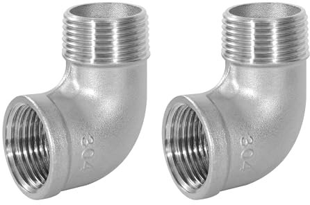 Edelstahl 90 Grad Winkelverbinder, 2 Stück 1 AG x 1 IG Edelstahl 304 Ellenbogen Verbindungsstück Rohrverschraubung für Wasser, Luft, Sanitär