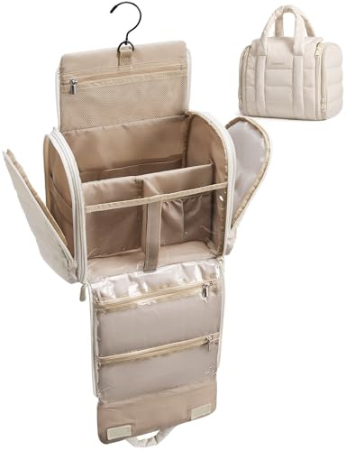 BAGSMART Trousse de toilette pour femme avec crochet de suspension, trousse de maquillage gonflée résistante à l'eau pour accessoires, shampooing, conteneur pleine grandeur, articles de toilette