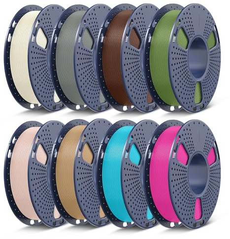 SUNLU 250g PETG Filament 1.75mm Set mit 8 Farben, 3D Drucker Filament PETG | Hohe Festigkeit & Zähigkeit PETG 250G Spule, 8 Rollen Knochenweiß+Grau+Braun+Olivgrün+Eiche+Hautfarben+Cyan+Magenta