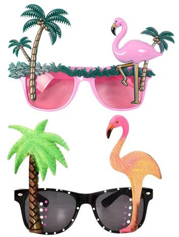 HDGSAFD 2 Stück Kokosnussbaum-Flamingo-Brille, Hawaiianische Sandstrandsonnenbrille, Abschlussball-Partybrille, Lustige Dekorationen Für Fotos.