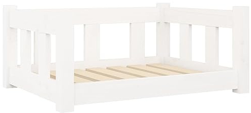 Hundebett aus Holz, Sofakorb für Hunde, Katzen, Haustiere, weiß, 65,5 x 50,5 x 28 cm, Kiefernholz, robust