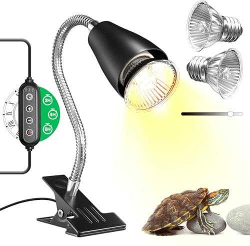HeatingLux Tortoise Heat Lamp, Reptile Heat Lamp with time Cycle,50w UVA UVB Basking Lamp, E27 Dimmable Reptile Spotlight,Clip on Basking Lamp for Reptiles