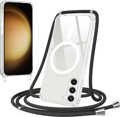 FMPCUON Magnetische Handykette für Samsung Galaxy S23 Plus Hülle mit Band,Necklace Handyhülle mit Schnur Schutzhülle für zum Umhängen Transparent Case mit Kordel justierbarer und Abnehmbarer