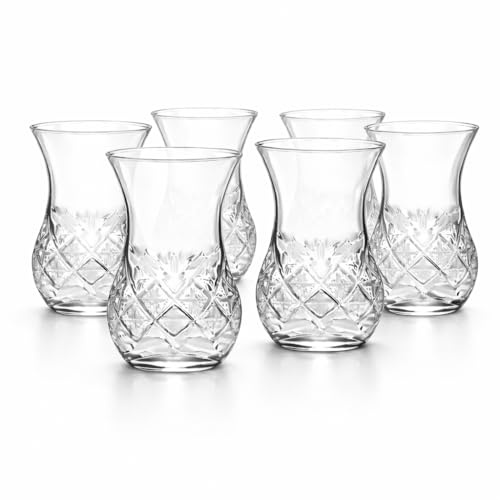Der-Porzellan-Laden by Pasabahce Timeless Teegläser 170 ml, 6er Set, Gläser aus Kristallglas, Facettenschliff, spülmaschinengeeignet