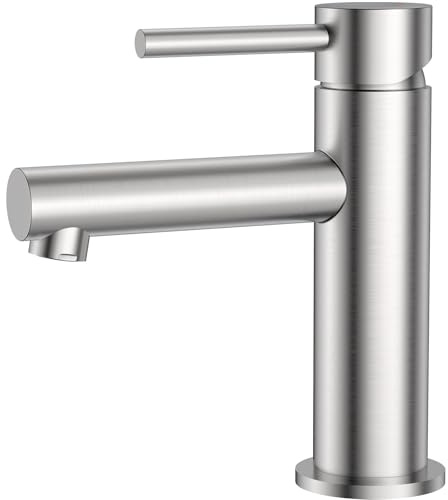 CECIPA Basin Mixer Tap, Bathroom Sink Tap with Single Lever Hot and Cold Controls, Drip-Resistant, Water-Saving, Brushed Stainless Steel Modern Basin Tap with G1/2'' UK Standard Hoses