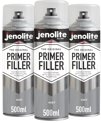 JENOLITE Primer Filler Spray Paint Grey 3 x 500ml - Acrylic Epoxy Primer | High Fill Multi-Surface Primer Paint, Fills Small Dents & Scratches, Perfect For Car Bodywork, 3D Printer Models & More