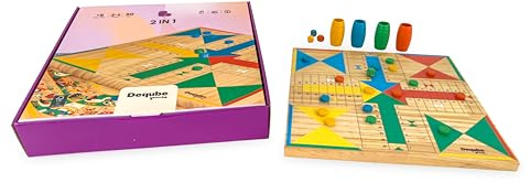 DEQUBE - Juego de Mesa - Parchís/Oca - Tablero y fichas de Madera FSC - +5 años (940D00338)