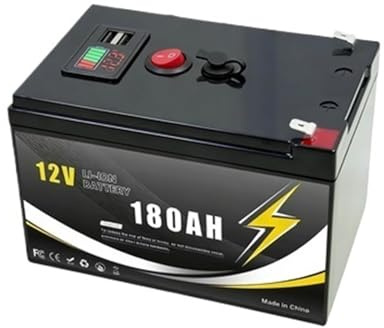 Batteria A Ciclo Profondo Al Litio LiFePO4 Da 12 V 200 Ah For Applicazioni Off-grid, Energia Solare, Ecoscandaglio, Illuminazione, Ruote Motrici BMS Integrato(12v 180Ah-charger)