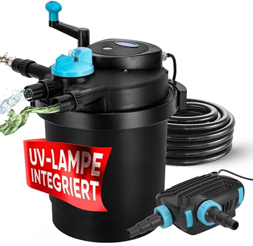 Teicher Teichdruckfilter mit UV Lampe, Teichschwämmen Teich Filteranlage Teichfilter Filterpumpe für Gartenteich & Koi Teiche Druckfilter (6000 l/h - Komplettset)
