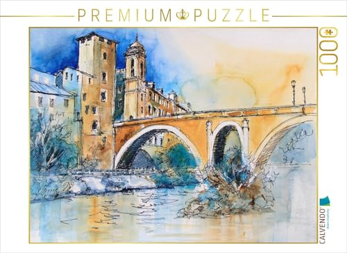 CALVENDO Puzzle Brücke in Trastevere, Rom, Italien | 1000 Teile Lege-Größe 64 x 48 cm Foto-Puzzle für glückliche Stunden
