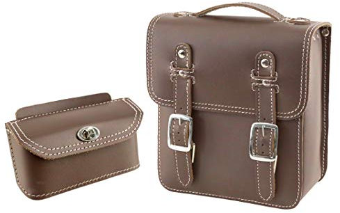 made4bikers Set Leder Lenkertasche und Hecktasche mit Schnellverschluss in Braun Tasche für Simson Schwalbe Sperber Star Spatz KR50 KR51 SR4