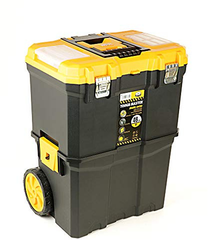 Tough Master UPT-5039 Robuster Werkzeugkoffer und Werkzeugkasten auf Rollen mit klappbarem Komfortgriff und abnehmbarer Werkzeugablage - Mobile Werkstatt