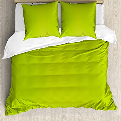 ABAKUHAUS Verde Lime Set Copripiumino, Blurry Colori Pastello, Arredamento del Letto, 3 Pezzi con 2 Federe Cuscini, 155 x 200 cm - 80 x 80 cm, Mela Verde