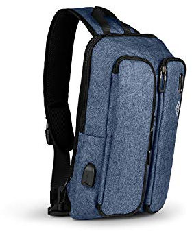 Boostbag Sling - Boostboxx Slingbag Multifunktions Umhängetasche, Schultertasche für 10,1 Tablet und Handy, idealer Daypack Crossbag, Brusttasche mit Fach für Powerbank, blau