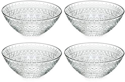 Glasschale - für Dessert - Salat - Pasta - Obst - Nüsse - Schokolade - Set mit 4 Schalen - Design - 15,9 cm Durchmesser - Made in Europe - by Barski