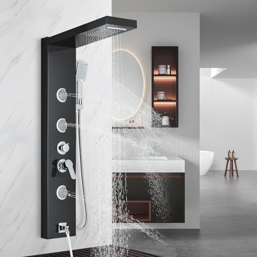 AlenArt Duschpaneel-System, Massagedüsen Handsprüher, Regenfall, Wasserfall, Duschkopf, Edelstahl, Wandhalterung, Massage, multifunktionales Badezimmer, Duschpaneel, Turmsystem, ölgerieben, Bronze……